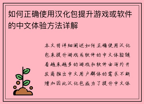 如何正确使用汉化包提升游戏或软件的中文体验方法详解